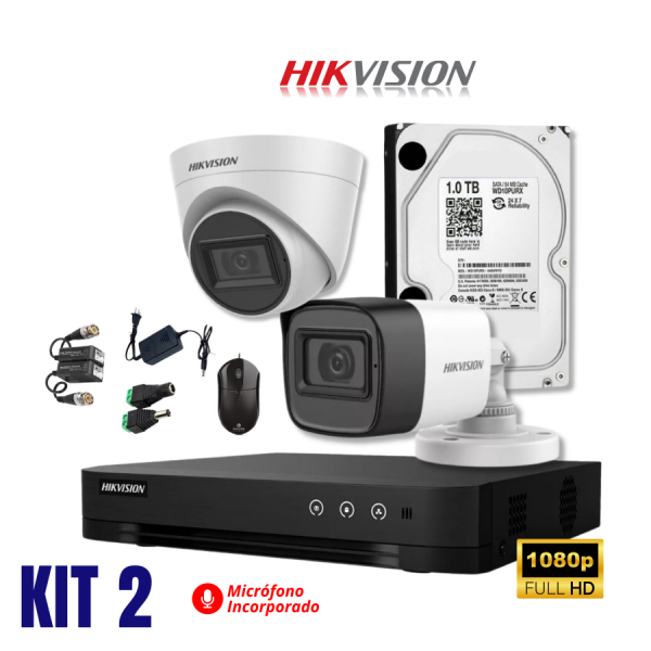 Kit Hikvision de 02 camaras full hd con audio - Rices Enterprise