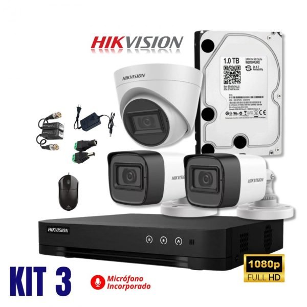 Kit Hikvision de 03 camaras full hd con audio - Rices Enterprise